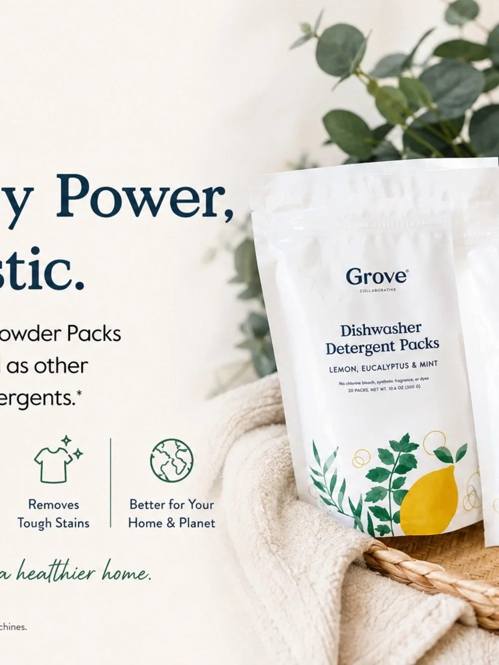 2pk GROVE White Dishwasher Detergent Packs with Lemon Accent